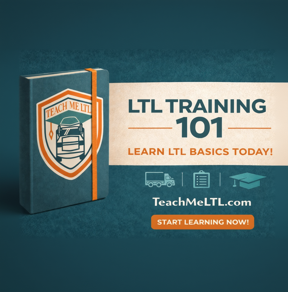 Book with a logo and promotional text for LTL Training 101 on a blue background
